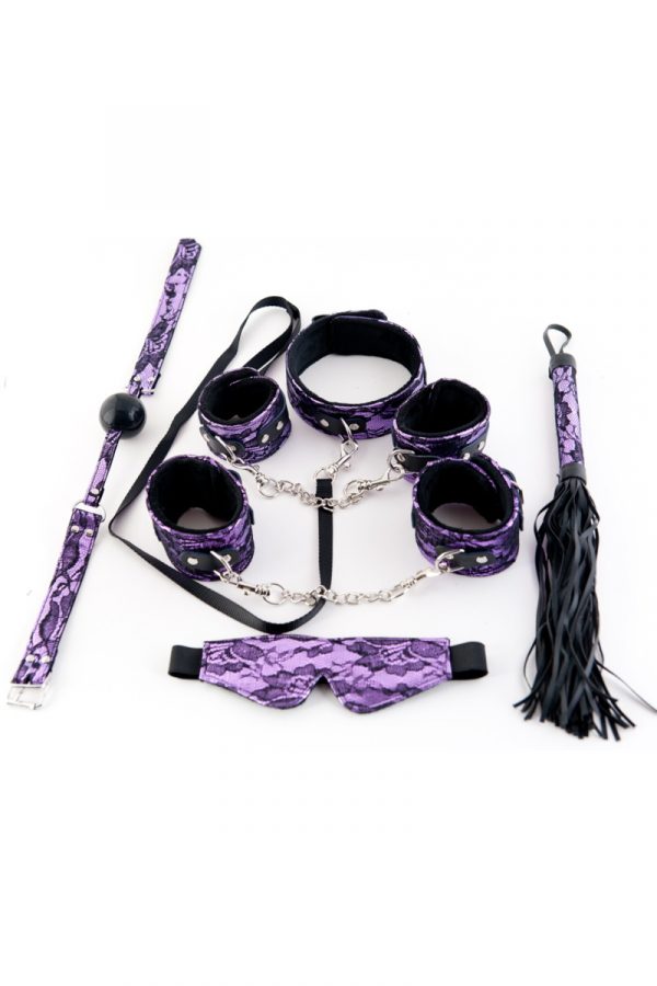 Кружевной наборTOYFA Marcus  пурпурный : маска, наручники, оковы, ошейник, флоггер, кляп, Категория - БДСМ, фетиш/БДСМ наборы и комплекты, Атрикул 0T-00005493 Изображение 1
