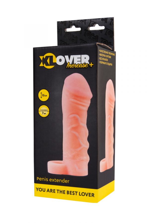 Насадка ToyFa XLover Increase+ для увеличения размера, реалистичная, с кольцом, TPR, телесный 16 см, Категория - Секс-игрушки/Кольца и насадки/Насадки на пенис, Атрикул 0T-00007729 Изображение 3