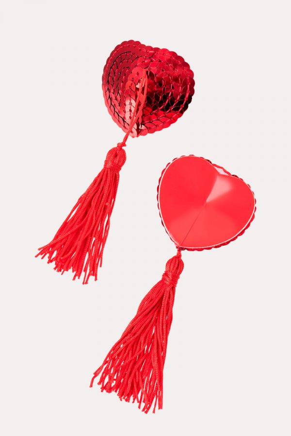 Пэстис Erolanta Lingerie Collection в форме сердец с кисточками однотонные красные, Категория - Белье и одежда/Аксессуары для белья и одежды/Украшения на грудь, Атрикул 0T-00011980 Изображение 2