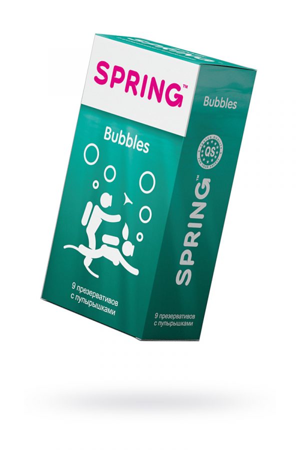 Презервативы Spring Bubbles, с точечной поверхностью, латекс, 9 шт, Категория - Презервативы/Рельефные и фантазийные презервативы, Атрикул 0T-00007529 Изображение 1